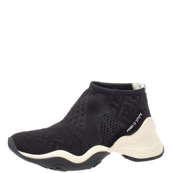 Pre Owned Fendi Black Mesh And Suede  FFluid Jacquard Sneakers Size 38