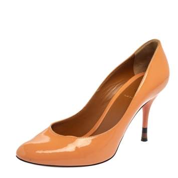 Pre Owned Fendi Orange Patent Leather Round Toe Pumps Size 39