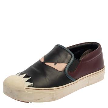 Pre Owned Fendi Multicolor Leather Monster Slip On Sneakers Size 38