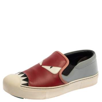 Pre Owned Fendi Multicolor Leather Monster Slip On Sneakers Size 38