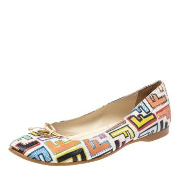 Pre Owned Fendi Multicolour Zucca Coated Canvas Logo Disc Ballerina Flats Size 38