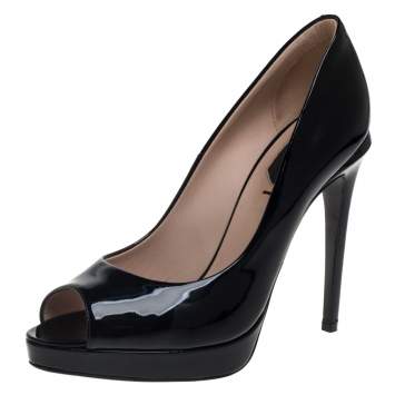 Pre Owned Fendi Black Patent Leather Peep Toe Platform Pumps Size 36