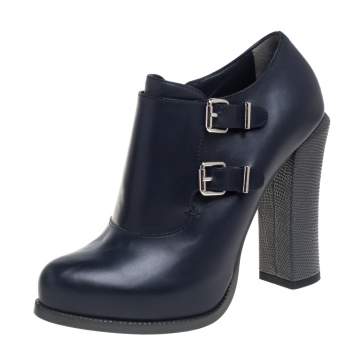 مملوكة مسبقًا Fendi Blue Leather Zipper Ankle Boots Size 38