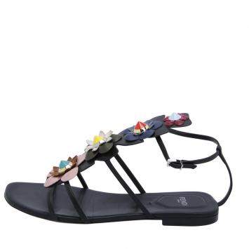 Pre Owned Fendi Multicolor Floral Applique Flat Sandals Size EU 39