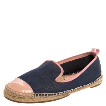 Pre Owned Fendi Navy Blue Denim And Pink Patent Leather Junia Cap Toe Espadrilles Flats Size 40