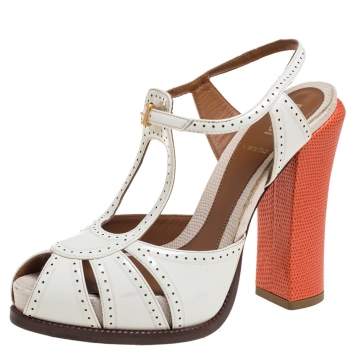 Pre Owned Fendi White Patent Leather Ankle Strap Sandals Size 36
