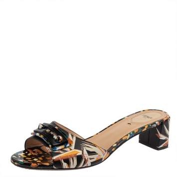Pre Owned Fendi Multicolor Leather Stud Open Toe Slide Sandals Size 41