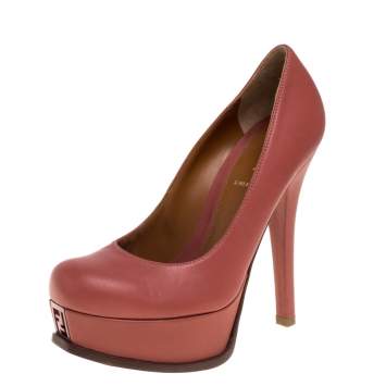 Pre Owned Fendi Coral Pink Leather Fendista Platform Pumps Size 36