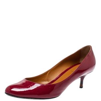 Pre Owned Fendi Red Patent Leather Kitten Heel Pumps Size 41