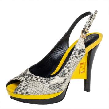 Pre Owned Fendi Two Tone Python Embossed Leather Platform Slingback Sandals Size 36