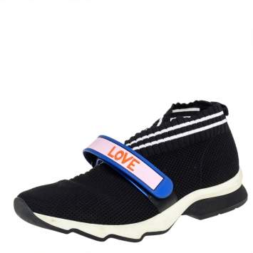 Pre Owned Fendi Black Knit Fabric Rockoko Sneakers Size 40