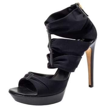 Pre Owned Fendi Black Fabric Strappy Sandals Size 39