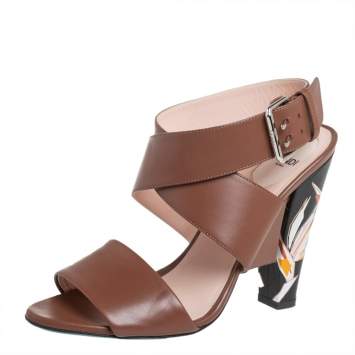 Pre Owned Fendi Brown Leather Ankle Strap Sandals Size 39