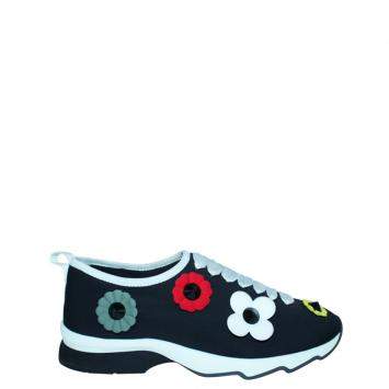 Pre Owned Fendi Black Flower Leather Sneakers EU 38