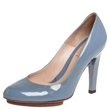 Pre Owned Fendi Blue Patent Leather Round Toe Pumps Size 37