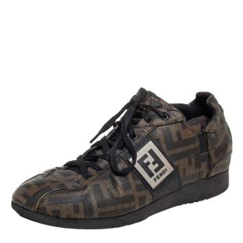 Pre Owned Fendi Tobacco Zucca Canvas And Leather Low Top Sneakers Size 37.5