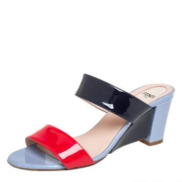 Pre Owned Fendi Multicolor Patent Leather Strap Slide Sandals Size 37