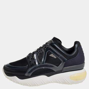 Pre Owned Fendi Black/Purple Mesh And Leather Fancy Sneakers Size 38