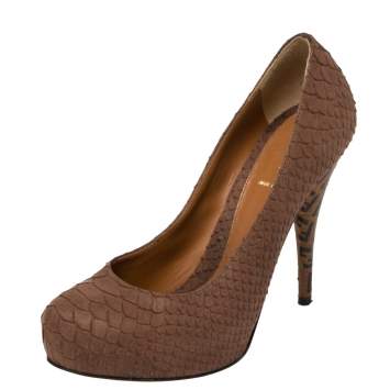 Pre Owned Fendi Brown Python Embossed Leather Superstar Platform Pumps Size 38.5