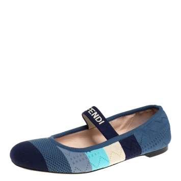Pre Owned Fendi Multicolor Striped Knit Fabric Ballet Flats Size 36