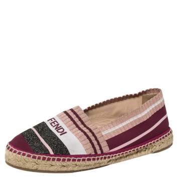 Pre Owned Fendi Multicolor Stretch Fabric Espadrille Flats Size 37.5