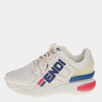 Pre Owned Fendi White Leather And Rubber Fendi-Fila Mania Logo Low Top Sneakers Size 39