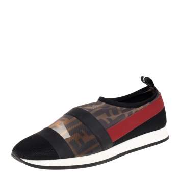 Pre Owned Fendi Multicolor Mesh And Canvas Colibri Slip on Sneaker Size 39 
