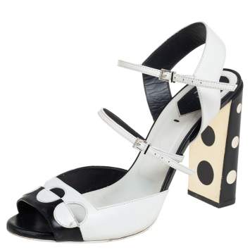 Pre Owned Fendi Black/White Leather Ankle Strap Polka Dot Sandals Size 40