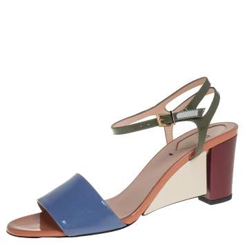 Pre Owned Fendi Multicolor Patent Leather Open Toe Ankle Strap Sandals Size 39