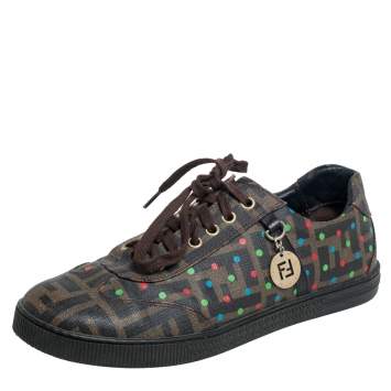 Pre Owned Fendi Brown Zucca Coated Canvas Low Top Sneakers Size 37.5