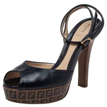 Pre Owned Fendi Blue Leather Platform Ankle Strap Sandals Size 40