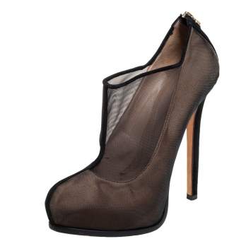 Pre Owned Fendi Black Mesh Platform Booties Size 40