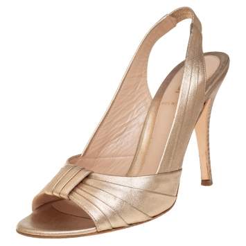 Pre Owned Fendi Metallic Gold Leather Open Toe Sligback Sandals Size 38