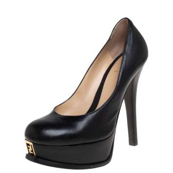 Pre Owned Fendi Black Leather Fendista Platform Pumps Size 37