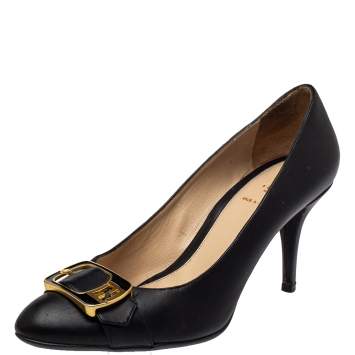 Pre Owned Fendi Black Leather Chameleon Buckle Pumps Size 40