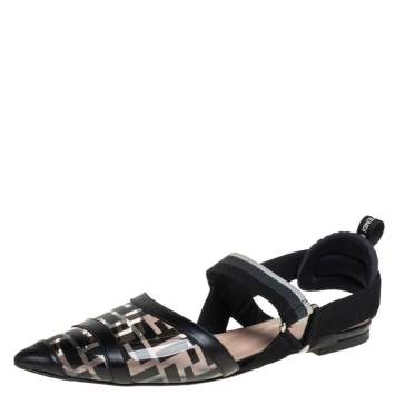 Pre Owned Fendi Black Leather And PVC Colibri Slingback Flat Sandals Size 41