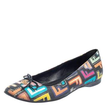 Pre Owned Fendi Multicolor Zucca Spalmati Coated Canvas Ballet Flats Size 38