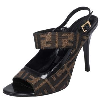 Pre Owned Fendi Brown Zucca Canvas Slingback Sandals Size 38