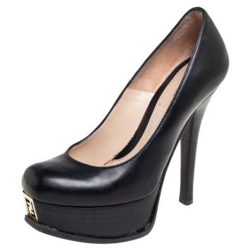 Pre Owned Fendi Black Leather Fendista Platform Pumps Size 35