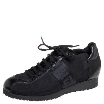 Pre Owned Fendi Black Zucca Canvas and Leather Low Top Sneakers Size 37