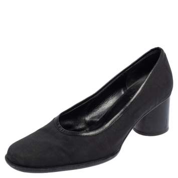 Pre Owned Fendi Black Zucca Canvas And Leather Pumps Size 37.5