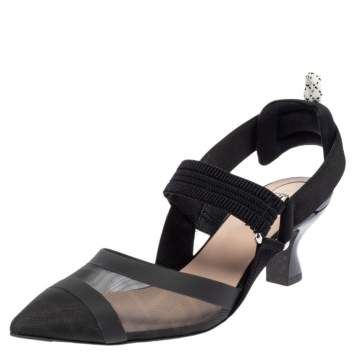 Pre Owned Fendi Black Mesh And Canvas Colibri Pumps Size 37.5