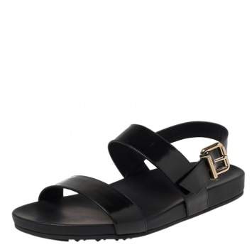 Pre Owned Fendi Black Leather Open Toe Slingback Flat Sandals Size 40