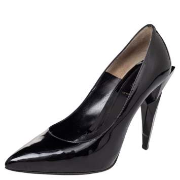 Pre Owned Fendi Black Patent Leather Diamond Heel Pumps Size 38.5