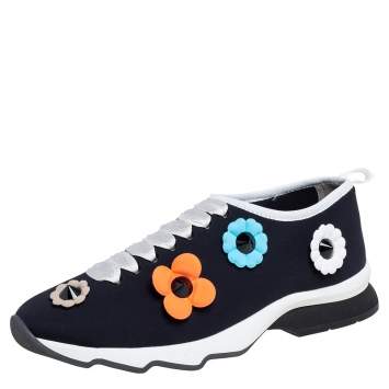 Pre Owned Fendi Black Neoprene Flowerland Slip On Sneakers Size 40