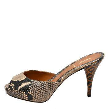 Pre Owned Fendi Multicolor Python Embossed Leather Peep Toe Sandals Size EU 37