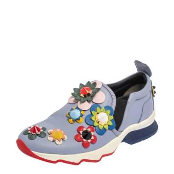 Pre Owned Fendi Lilac Leather Flowerland Slip On Sneakers Size 36