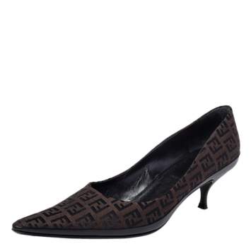 Pre Owned Fendi Brown/Black Zucca Canvas Slip On Pointed Toe Pumps Size 40