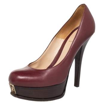 Pre Owned Fendi Burgundy Leather Fendista Platform Pumps Size 40