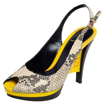Pre Owned Fendi Beige  Python Leather Platform Slingback Sandals Size 38.5 